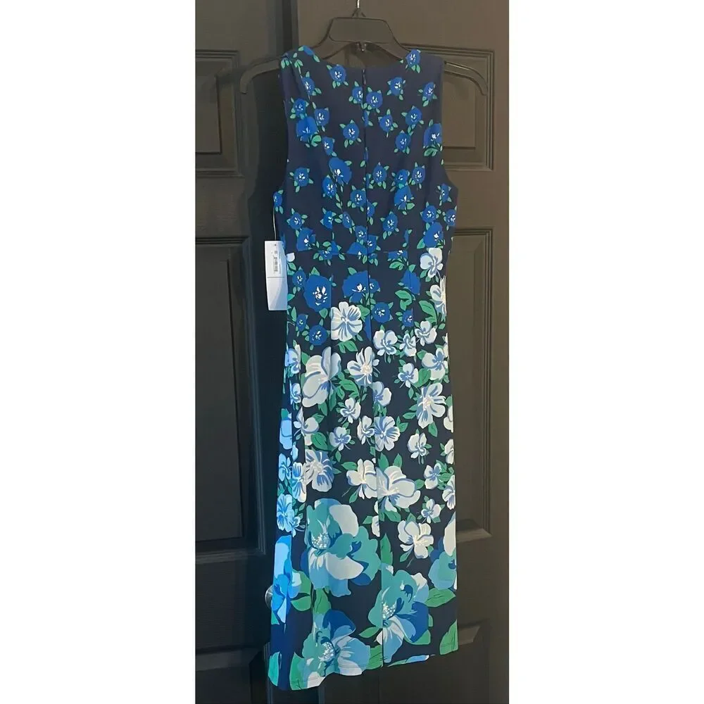 London Times Sleeveless, Asymmetric Neck, Pleated Midi - 4